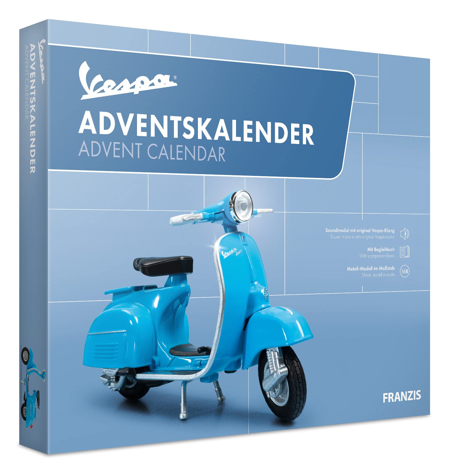 Mehr über den Artikel erfahren FRANZIS 67172 – Vespa, Metall Modellbausatz im Mastab 1:18 (Adventskalender)